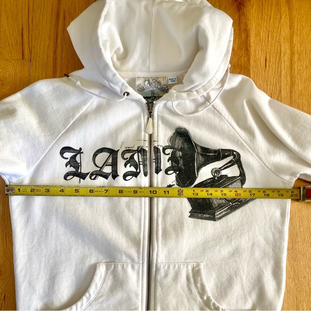 L.A.M.B. Gwen Stefani Vintage Y2K White Gramophone Zip-Up Hoodie - Picture 5 of 12